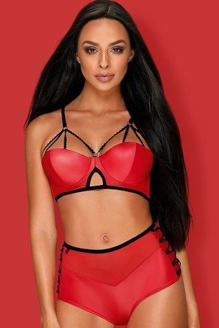 Комплект із шортиками Obsessive Leatheria set червоно-чорний S/M 86129 фото