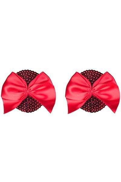 Наклейки на груди з бантиками Obsessive Giftella nipple червоний One Size 78336 фото