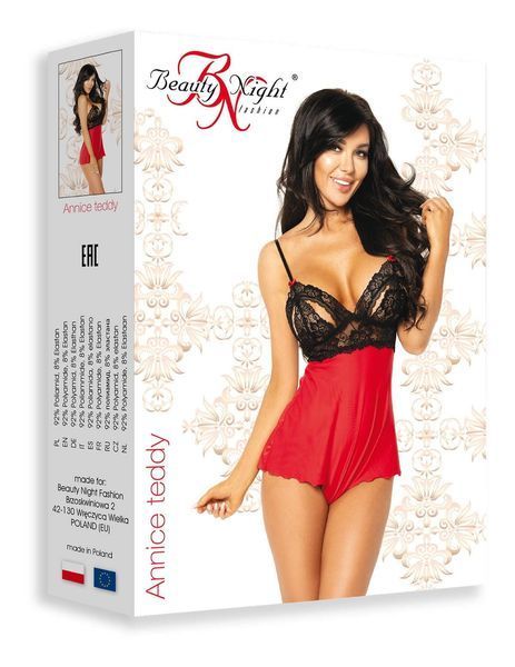 Боді з квіткового мережива Beauty Night Annice teddy чорно-червоний S/M 85853 фото
