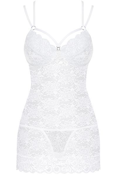 Сорочка з гіпюру з квітковим малюнком Obsessive 860-CHE білий S/M 75688 фото