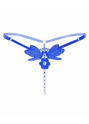 Стринги с жемчужной нитью Blue синий One Size 52362 фото
