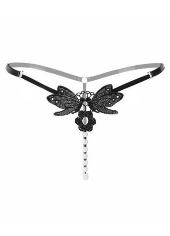 Стринги с жемчужной нитью Black черный One Size 48454 фото
