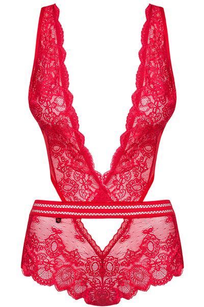 Ажурне боді з шортиками Obsessive 853-TED-3 Red червоний S/M 78116 фото