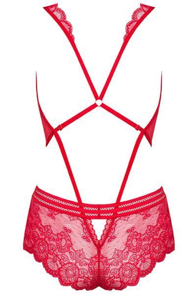 Ажурне боді з шортиками Obsessive 853-TED-3 Red червоний S/M 78116 фото