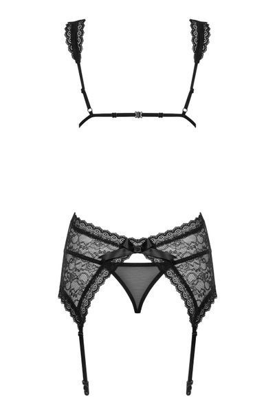Оригинальный корсет из черного кружева и тюля Obsessive Swanita corset черный L/XL 22568 фото