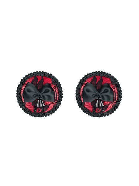 Круглые наклейки с бантиками Obsessive Megies nipple covers черно-красный One Size 83126 фото
