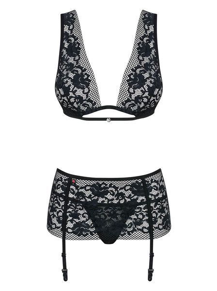 Кружевной комплект с поясом Obsessive Figurea set черный S/M 85657 фото