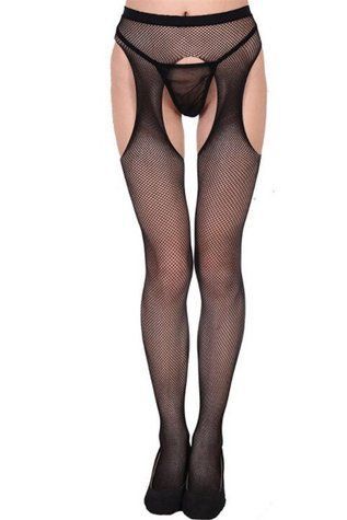 Колготки в сетку с прорезью и вырезами по бокам черный One Size 78258 фото