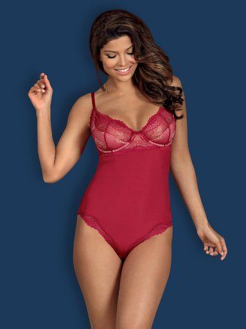 Миле боді з мультистрейчу Obsessive Rosalyne teddy бордовий S/M 83128 фото