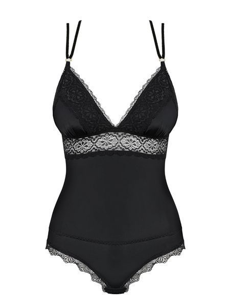 Атласное боди со шнуровкой Obsessive Lolitte teddy черный S/M 77890 фото
