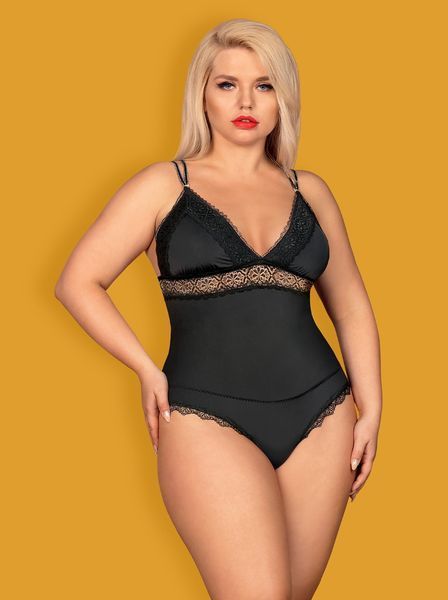 Атласное боди со шнуровкой Obsessive Lolitte teddy черный S/M 77890 фото