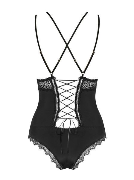 Атласное боди со шнуровкой Obsessive Lolitte teddy черный S/M 77890 фото
