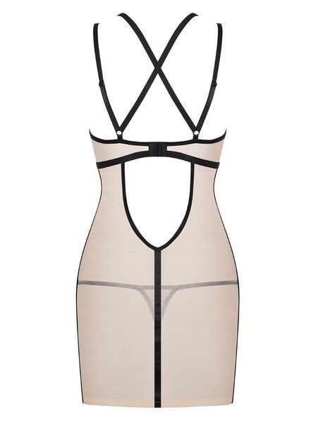 Сорочка з контрасними смужками Obsessive Nudelia chemise бежево-чорний S/M 86275 фото