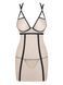 Сорочка з контрасними смужками Obsessive Nudelia chemise бежево-чорний S/M 86275 фото 2
