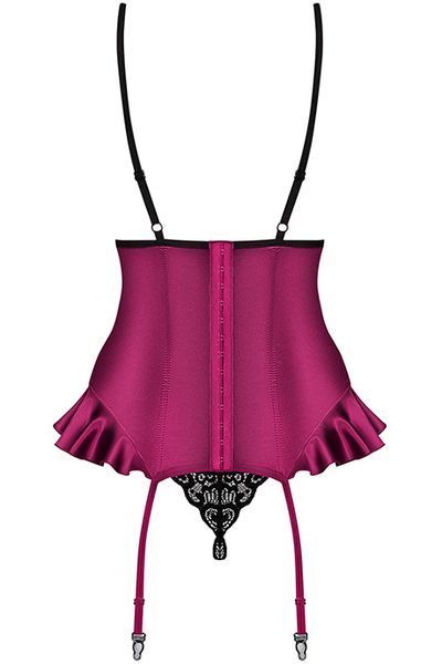 Еротичний корсет із рюшами Obsessive 845-COR малиново-чорний S/M 63862 фото