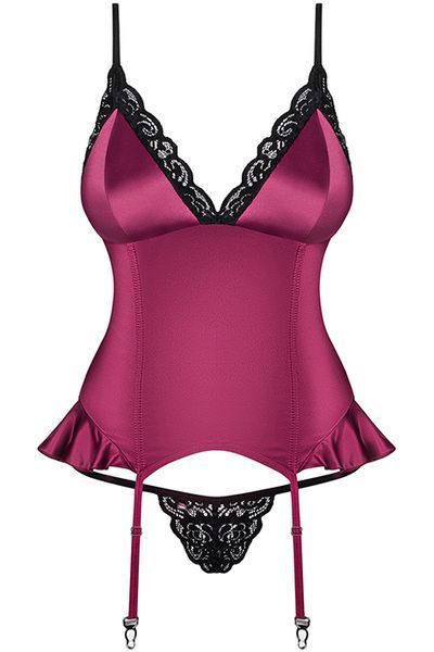 Еротичний корсет із рюшами Obsessive 845-COR малиново-чорний S/M 63862 фото