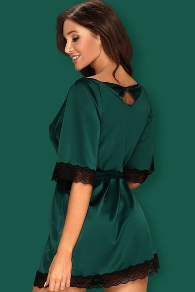 Елегантний пеньюар Obsessive Sensuelia robe зелений S/M 85661 фото