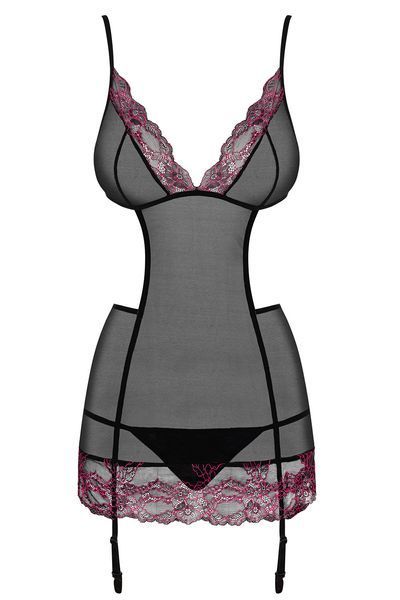 Полупрозрачная сорочка-корсет Obsessive Sedusia corset розовый S/M 10803 фото