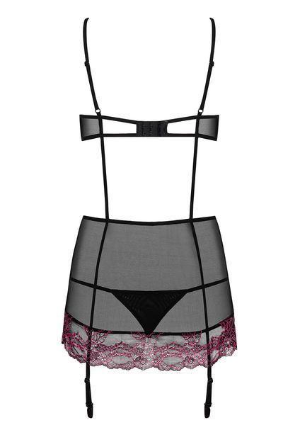 Полупрозрачная сорочка-корсет Obsessive Sedusia corset розовый S/M 10803 фото
