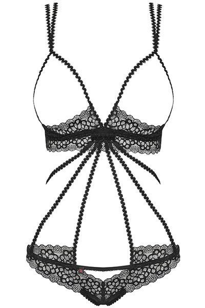 Мереживне боді з відкритими грудьми Obsessive Liferia teddy чорний S/M 84131 фото