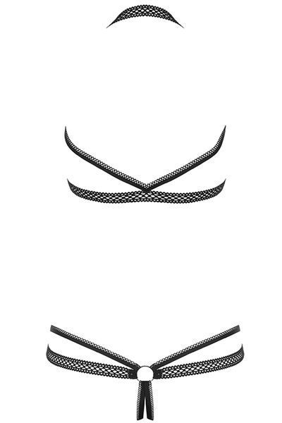 Откровенное боди с прорезями Obsessive Darkie body черный S/M 78118 фото