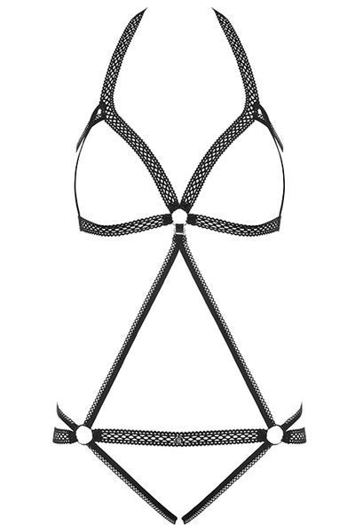 Откровенное боди с прорезями Obsessive Darkie body черный S/M 78118 фото