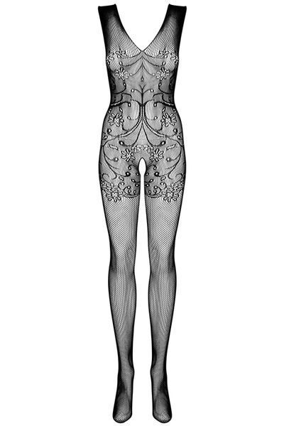 Боди-комбинезон с эффектным узором Obsessive F234 черный S/M/L 78123 фото