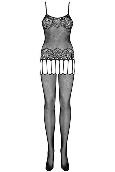Чувственный бодистокинг с имитацией чулок Obsessive F235 черный S/M/L 78124 фото