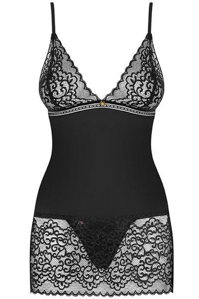 Сексуальная сорочка и стринги Obsessive Ailay chemise черный S/M 78132 фото