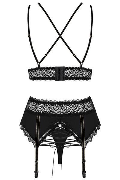 Еротичний комплект: пояс, бюст та стрінги Obsessive Lolitte set чорний S/M 78134 фото