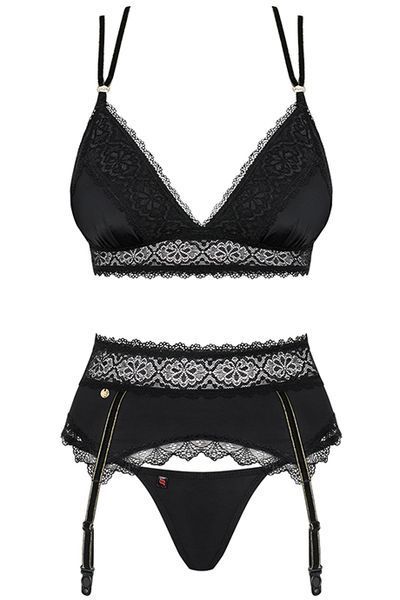 Еротичний комплект: пояс, бюст та стрінги Obsessive Lolitte set чорний S/M 78134 фото
