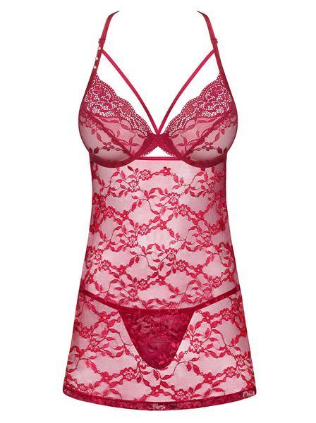 Бебідол із гіпюру Obsessive Ivetta babydoll бордовий S/M 85481 фото
