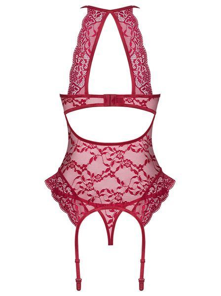 Мереживний корсет на кісточках Obsessive Ivetta corset бордовий S/M 85483 фото