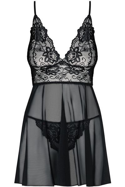 Прозорий бебідол Obsessive Idillia babydoll чорний XXL 78139 фото