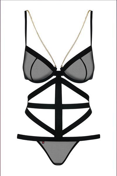 Черное боди с эластичными ремнями Obsessive Bondy teddy черный S/M 11110 фото