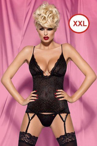 Комплект білизни великого розміру, що інтригує, Obsessive Diamond corset чорний XXL 9856 фото