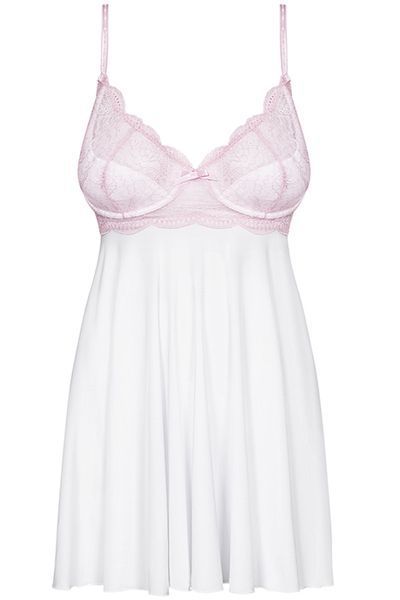 Романтичний бебі-дол з трусиками Obsessive Girlly babydoll біло-рожевий S/M 84462 фото