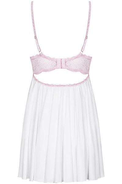 Романтичний бебі-дол з трусиками Obsessive Girlly babydoll біло-рожевий S/M 84462 фото