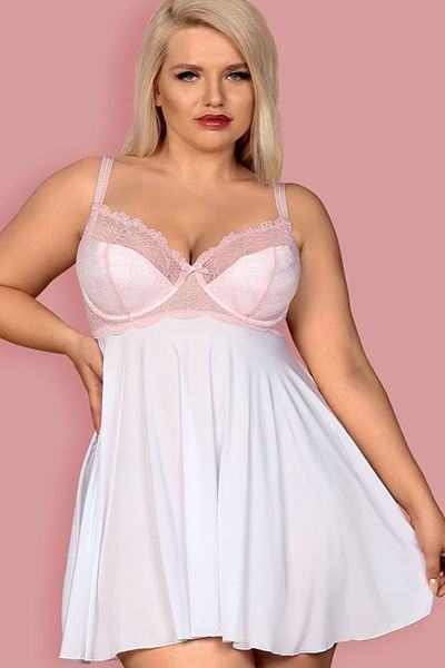 Романтичний бебі-дол з трусиками Obsessive Girlly babydoll біло-рожевий S/M 84462 фото