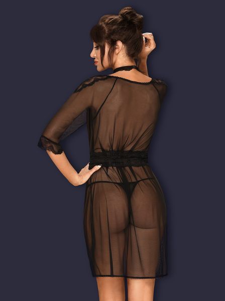 Прозорий пеньюар із прикрасою для шиї Obsessive Lucita peignoir чорний S/M 85486 фото