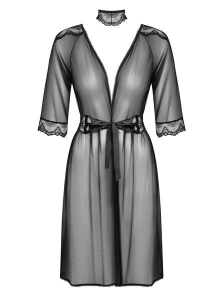 Прозорий пеньюар із прикрасою для шиї Obsessive Lucita peignoir чорний S/M 85486 фото