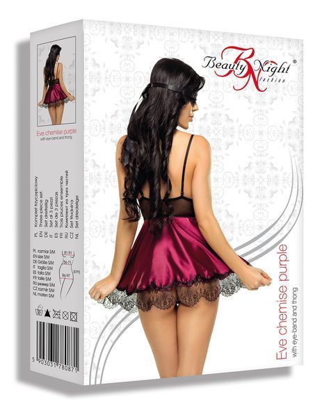Мереживна сорочка з пов'язкою на очі Beauty Night Eve chemise бордовий S/M 78208 фото