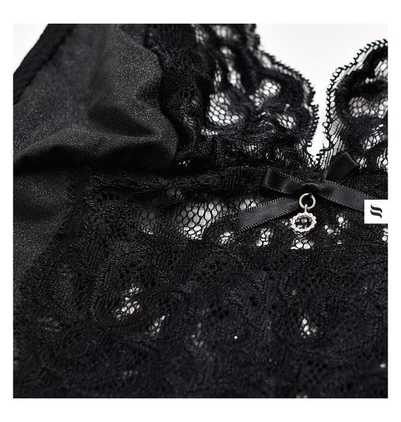 Сорочка з мереживною вставкою Obsessive Laluna chemise чорний S/M 78267 фото