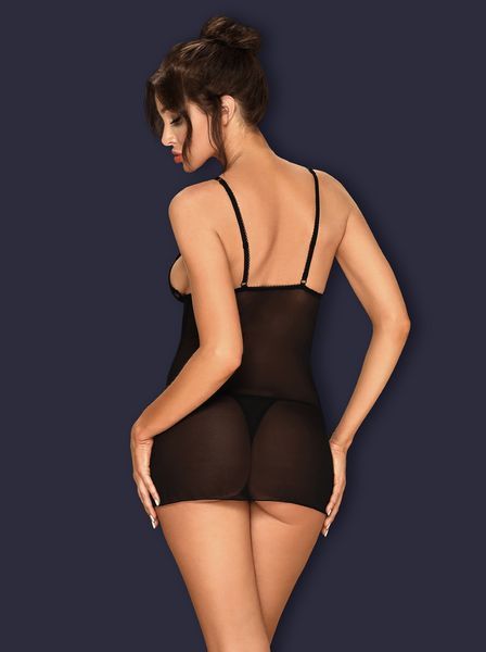 Прозора сорочка з мереживною вставкою Obsessive Lucita chemise чорний S/M 85487 фото