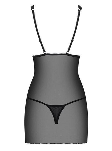 Прозора сорочка з мереживною вставкою Obsessive Lucita chemise чорний S/M 85487 фото