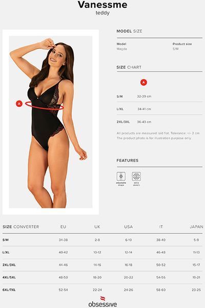 Красивий боді з орнаментом Obsessive Vanessme teddy чорно-бордовий S/M 87657 фото