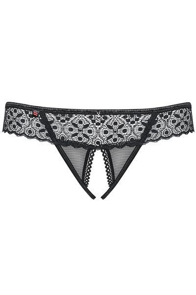 Пікантні стрінги з прорізом Obsessive Shibu thong otwarte чорний S/M 78160 фото