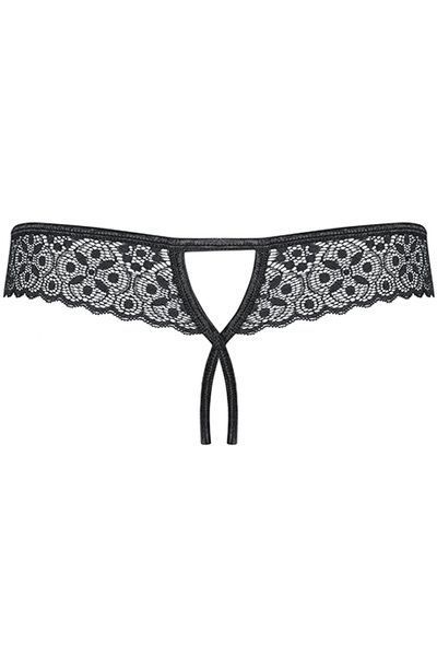 Пікантні стрінги з прорізом Obsessive Shibu thong otwarte чорний S/M 78160 фото