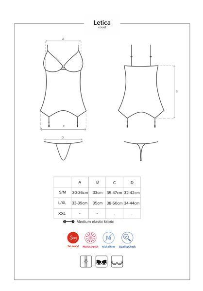 Таємничий корсет Obsessive Letica corset чорний S/M 78275 фото