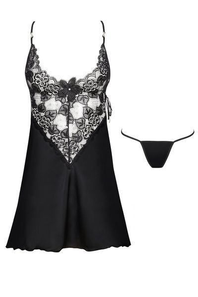 Атласна сорочка з візерунком Beauty Night Leslie chemise чорний S/M 78217 фото